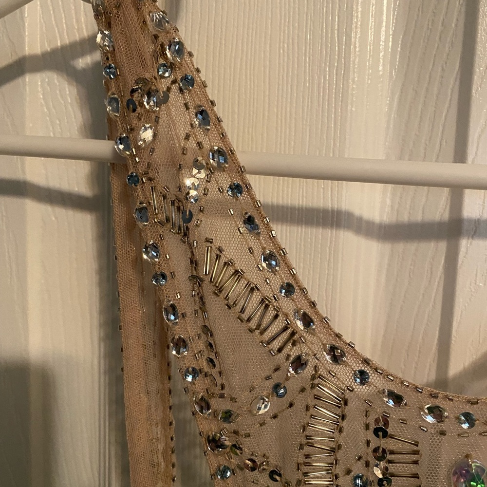 Xscape Aqua Dress with Beaded Straps - Picture 7 of 9